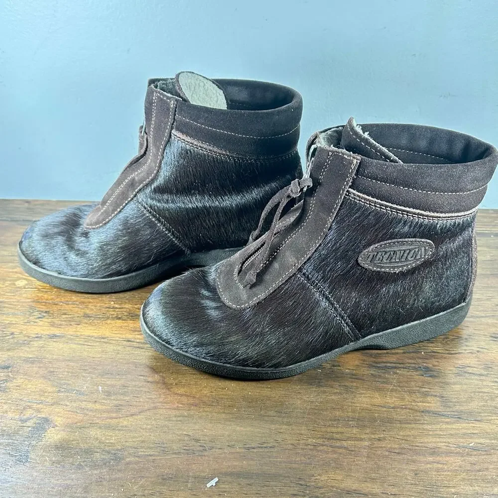 TECNICA Apres‎ Ski Brown Cow Hair booties Woman's 38 Outdoor Hiking